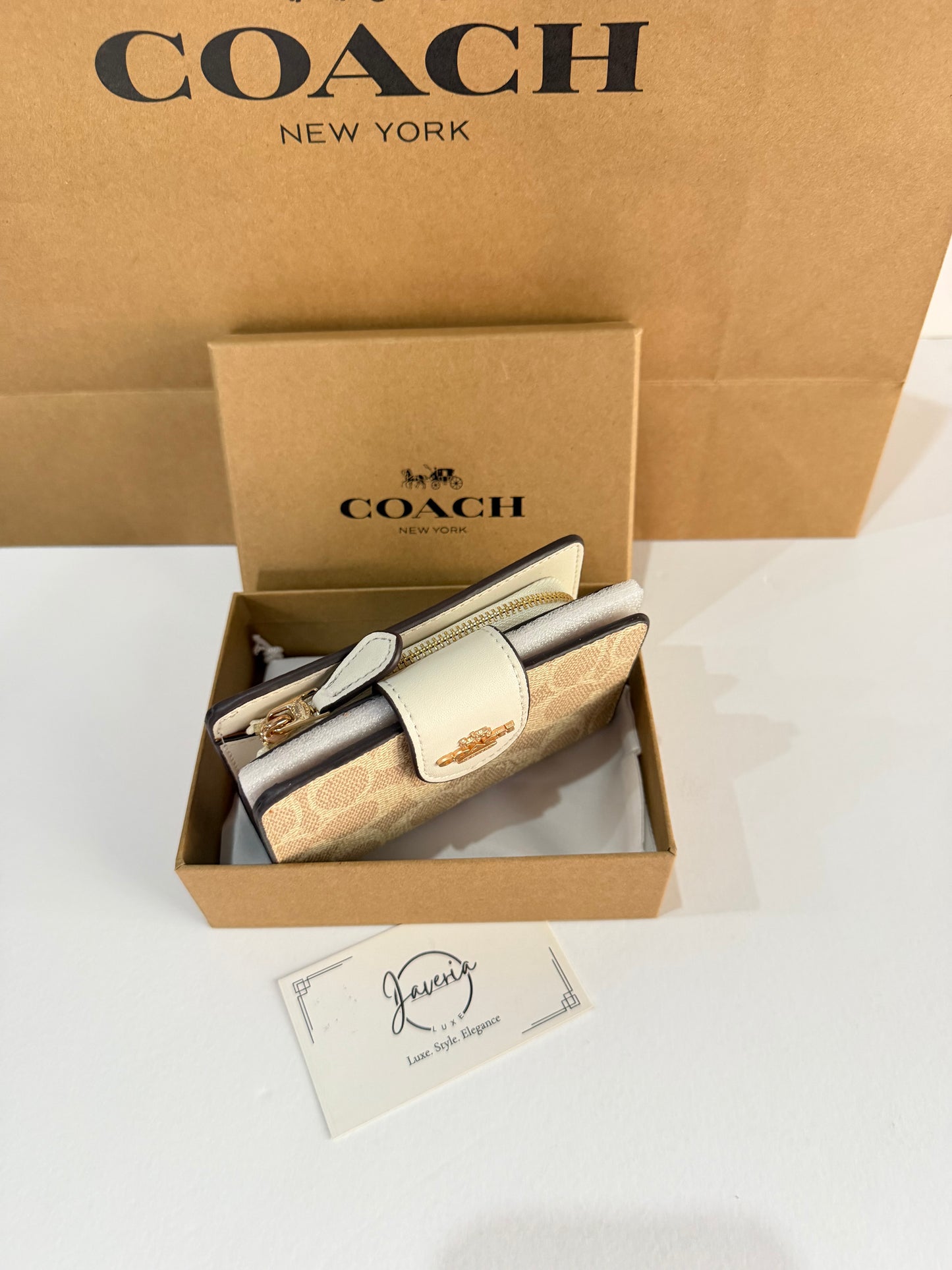 Coach Medium Corner Zip Wallet - Beige