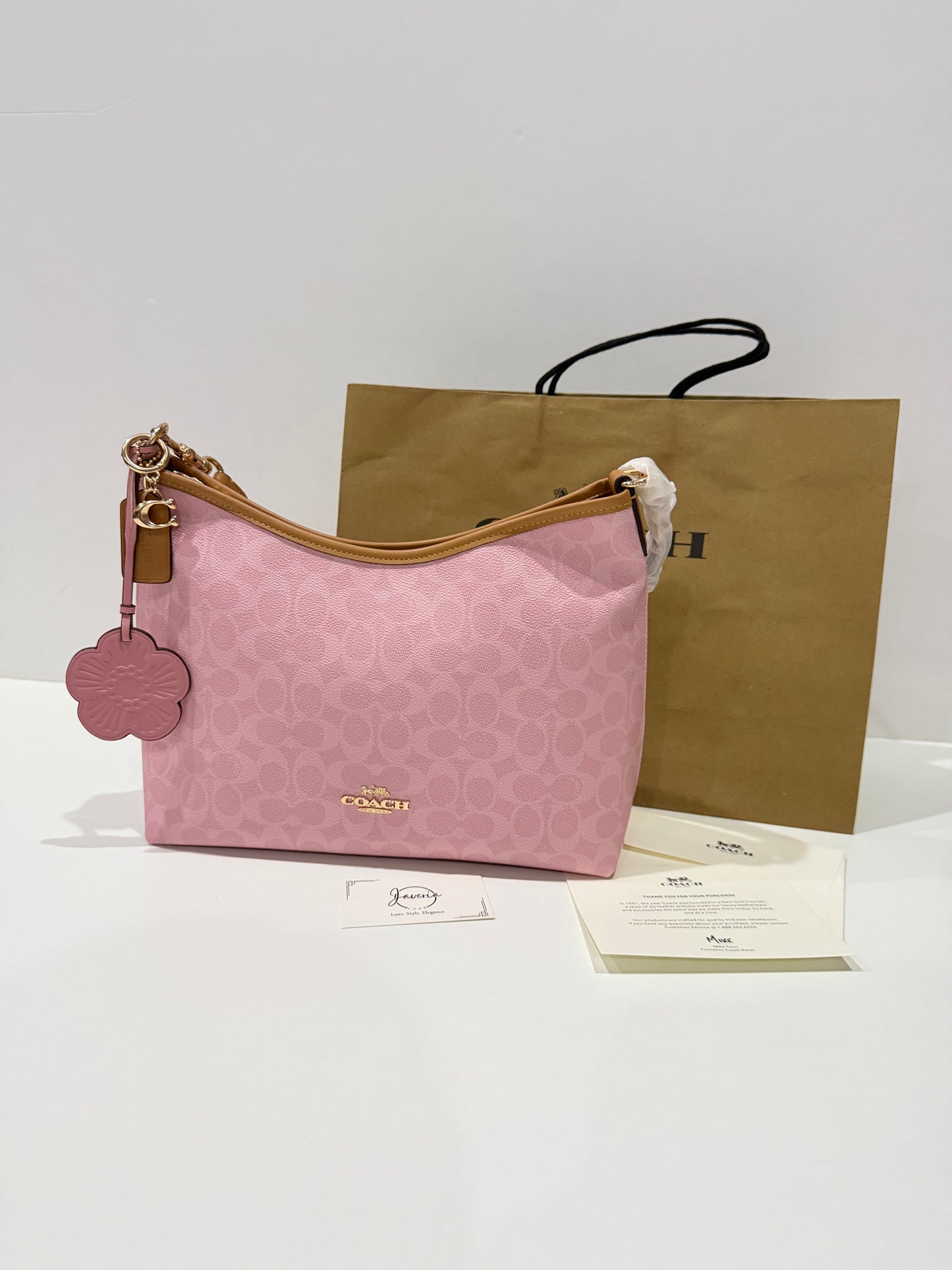 Coach Laurel Shoulder Bag in Powder Pink with Charms 🌸