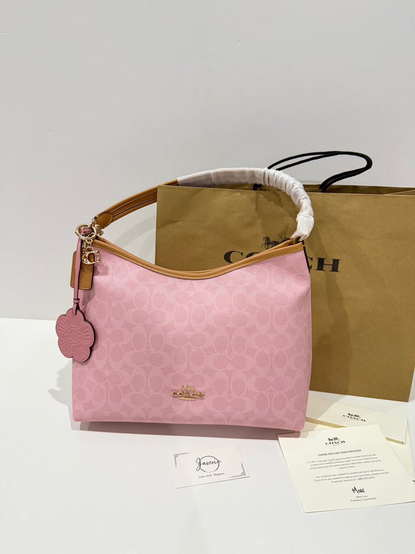 Coach Laurel Shoulder Bag in Powder Pink with Charms 🌸