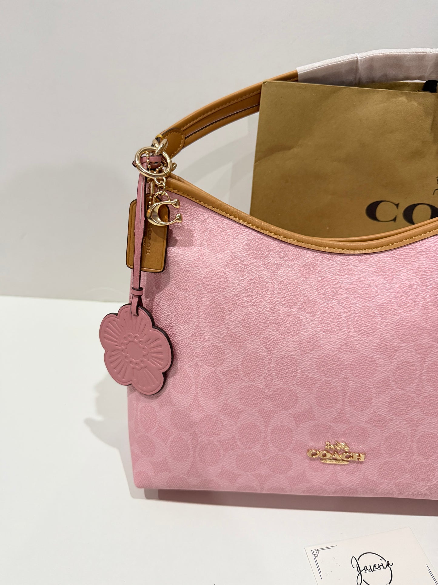 Coach Laurel Shoulder Bag in Powder Pink with Charms 🌸