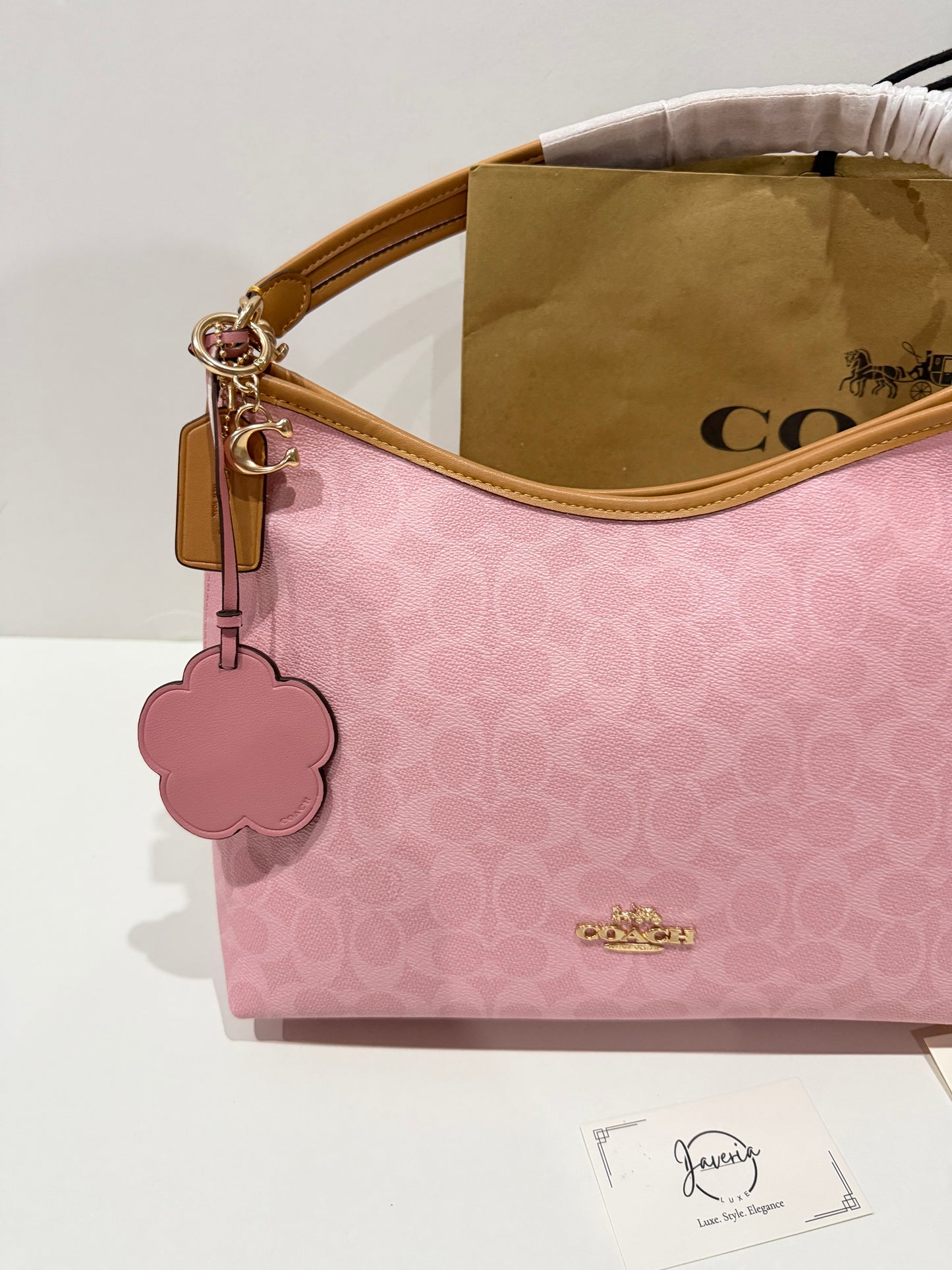 Coach Laurel Shoulder Bag in Powder Pink with Charms 🌸