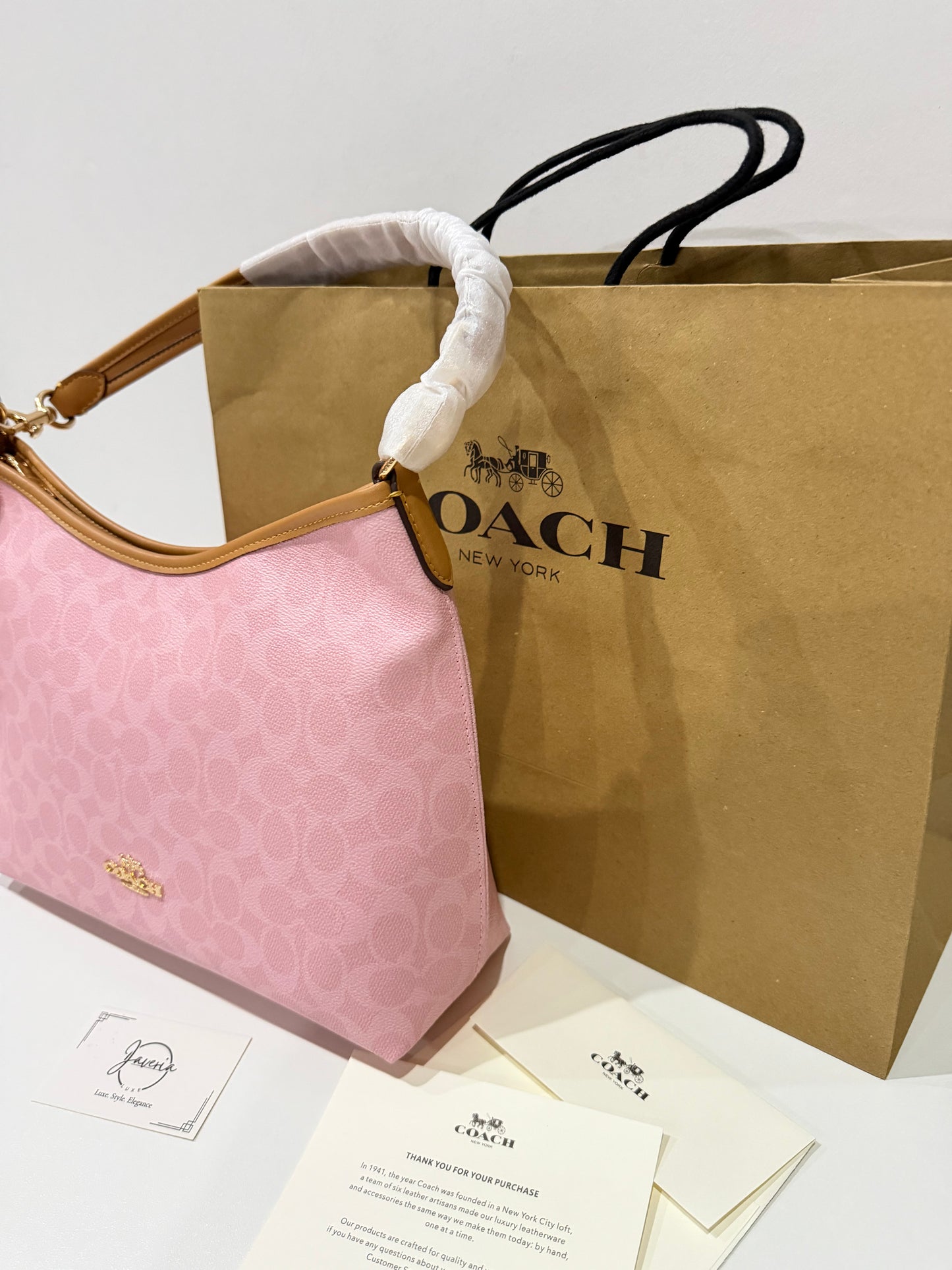 Coach Laurel Shoulder Bag in Powder Pink with Charms 🌸