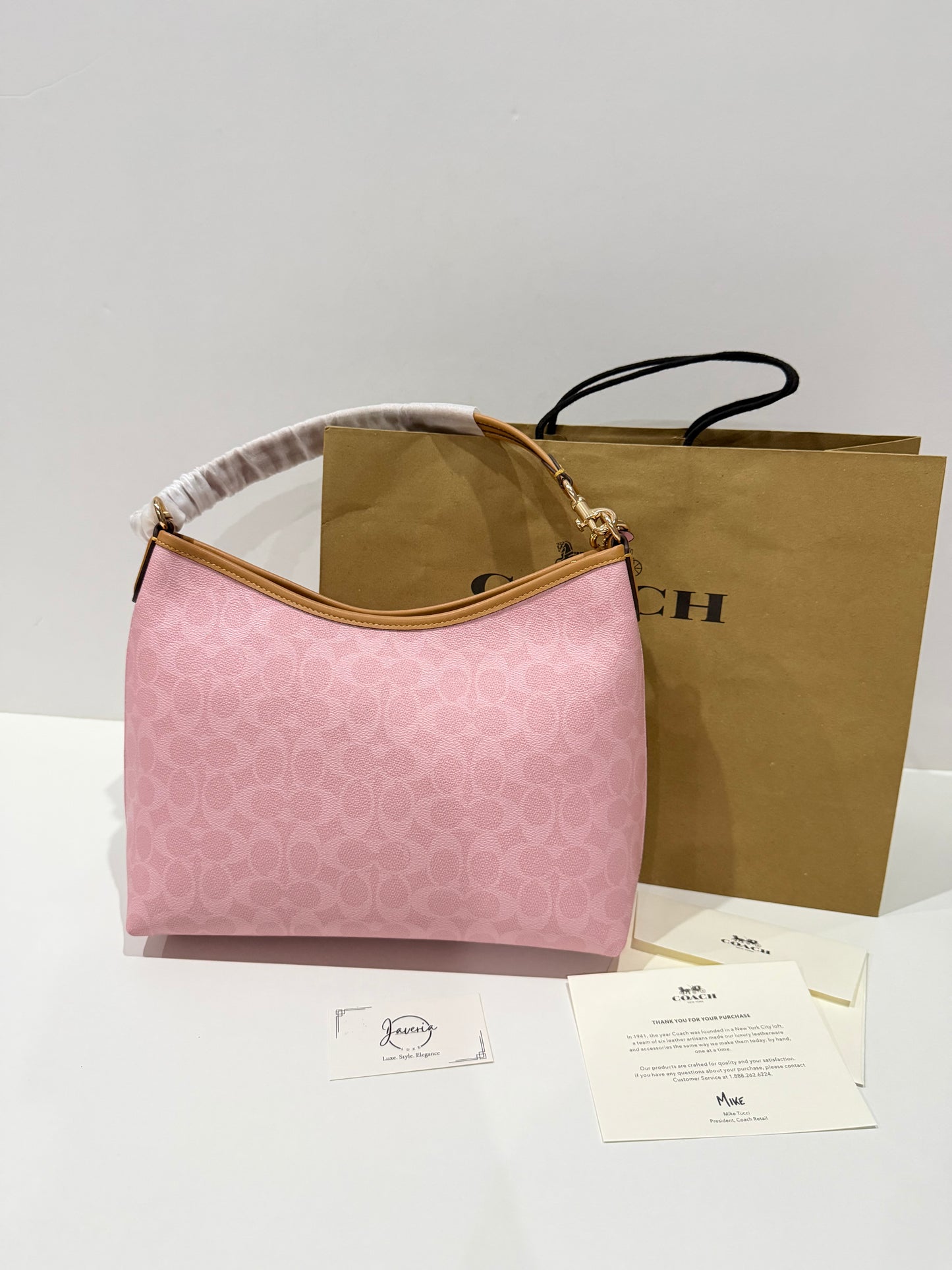 Coach Laurel Shoulder Bag in Powder Pink with Charms 🌸