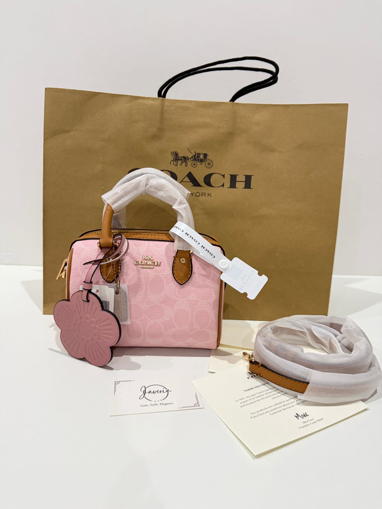 Coach Mini Rowan Crossbody Bag in Powder Pink with Charm 🌸