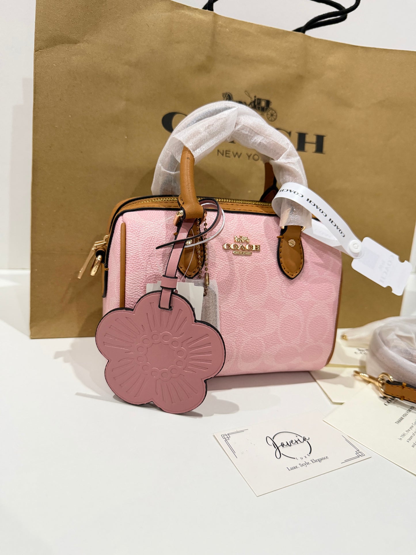 Coach Mini Rowan Crossbody Bag in Powder Pink with Charm 🌸