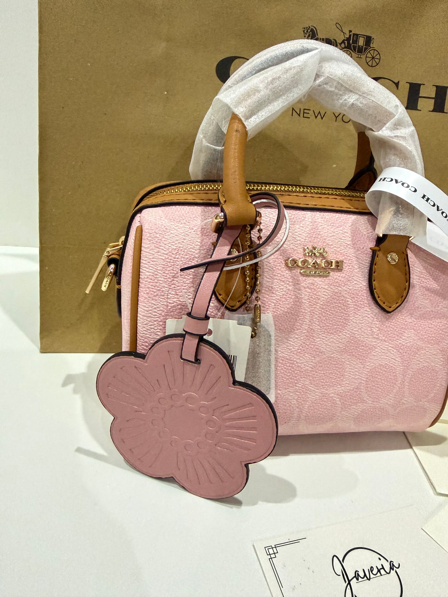 Coach Mini Rowan Crossbody Bag in Powder Pink with Charm 🌸