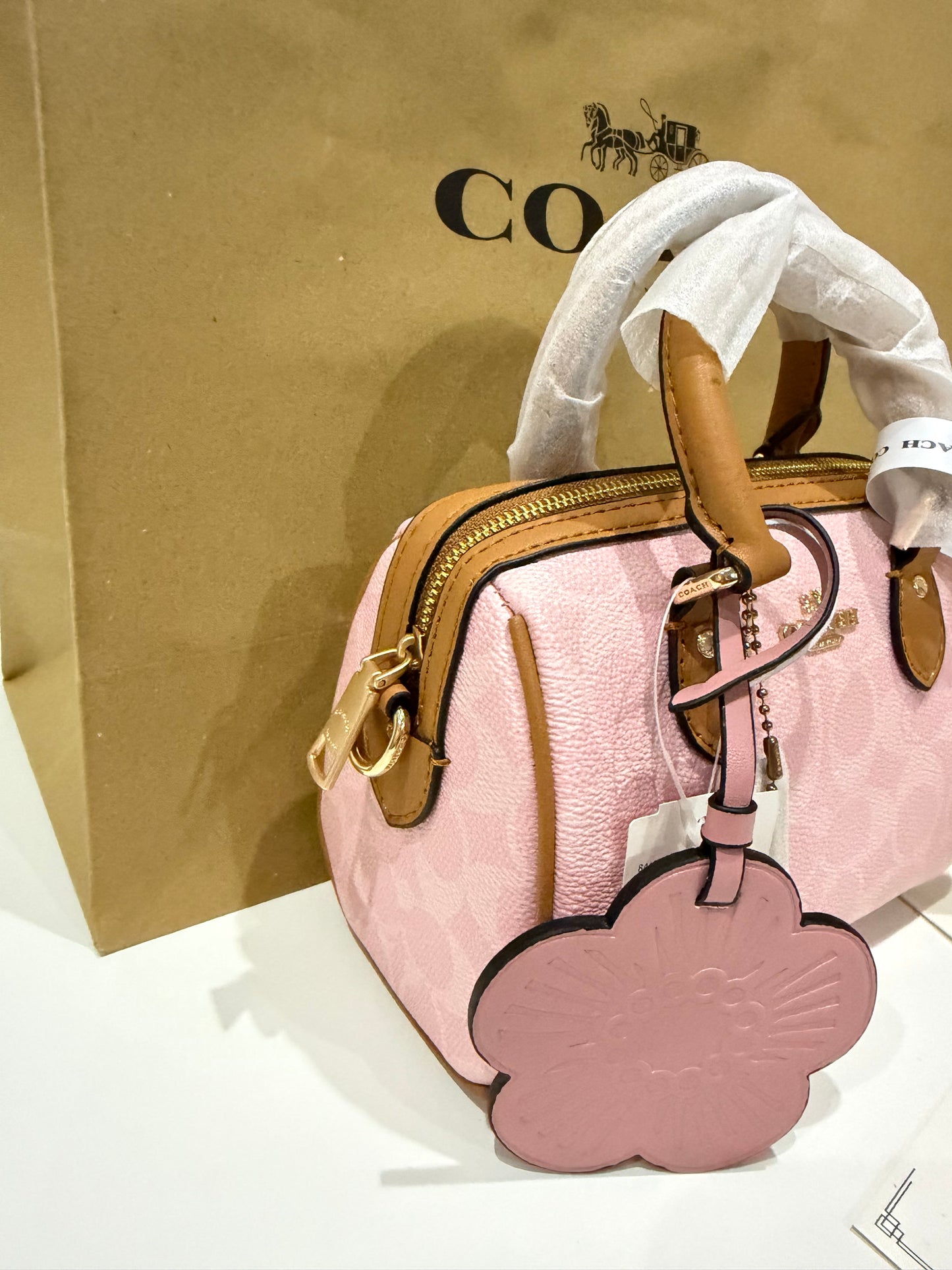 Coach Mini Rowan Crossbody Bag in Powder Pink with Charm 🌸