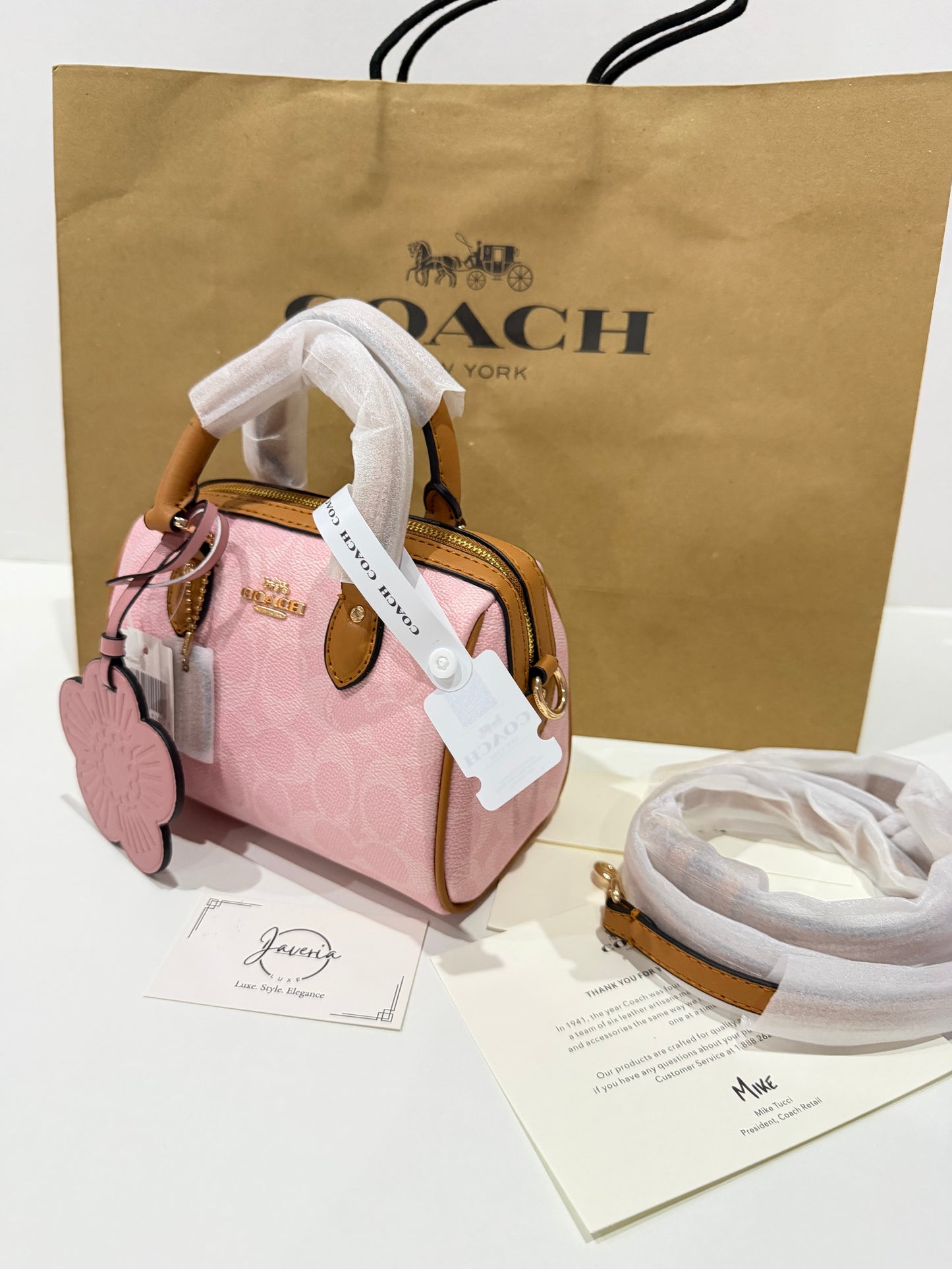 Coach Mini Rowan Crossbody Bag in Powder Pink with Charm 🌸