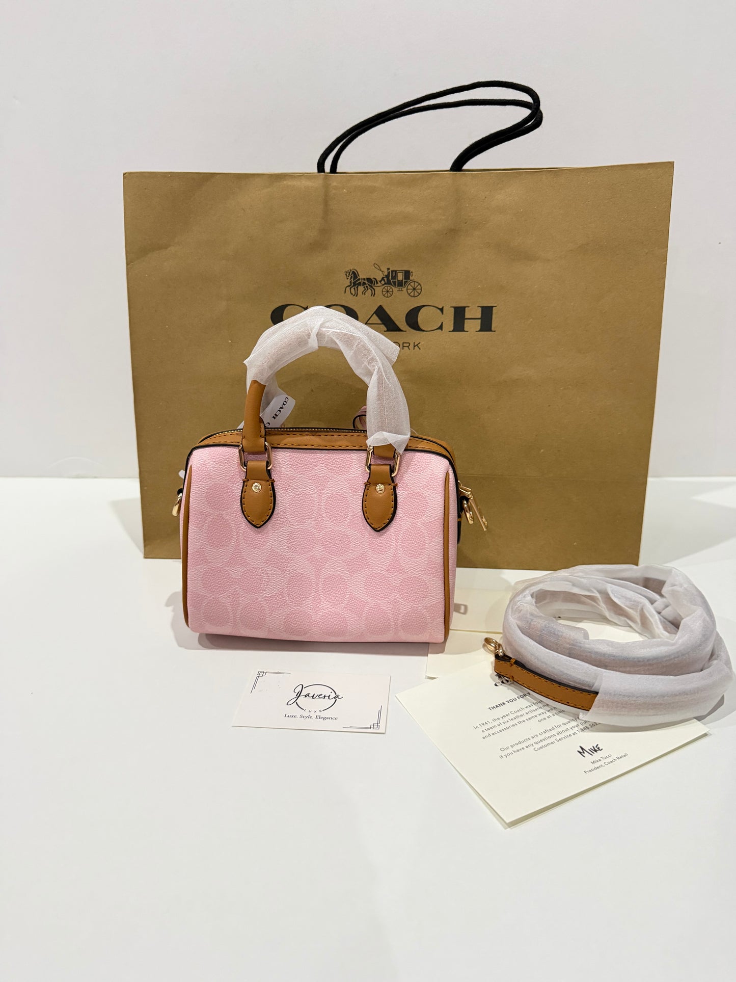 Coach Mini Rowan Crossbody Bag in Powder Pink with Charm 🌸