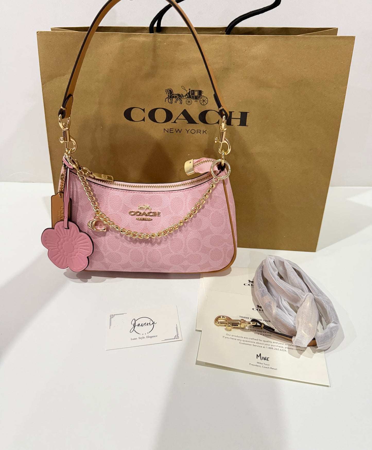 Coach Teri Shoulder Bag in Powder Pink with Charms🌸
