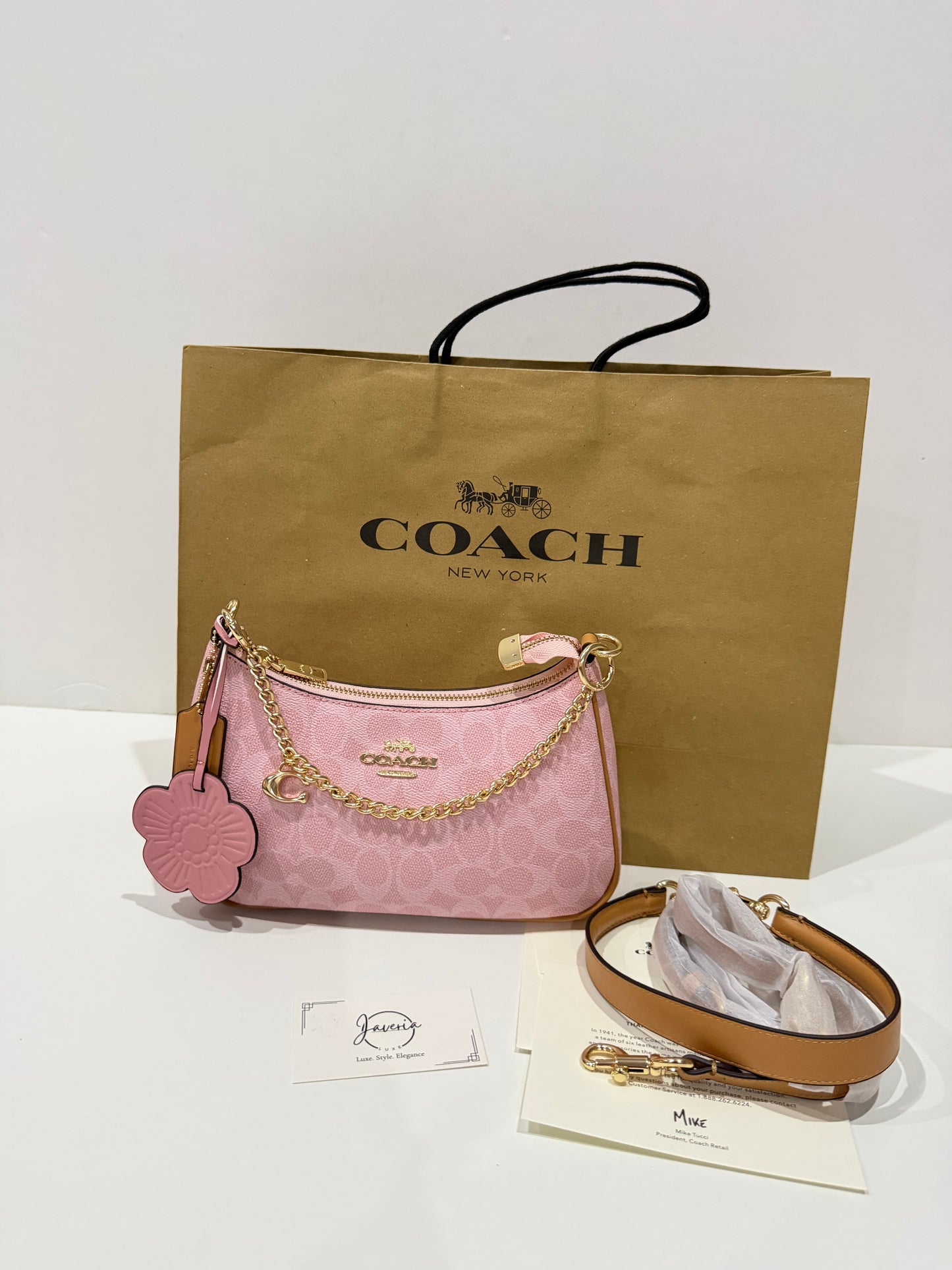 Coach Teri Shoulder Bag in Powder Pink with Charms🌸