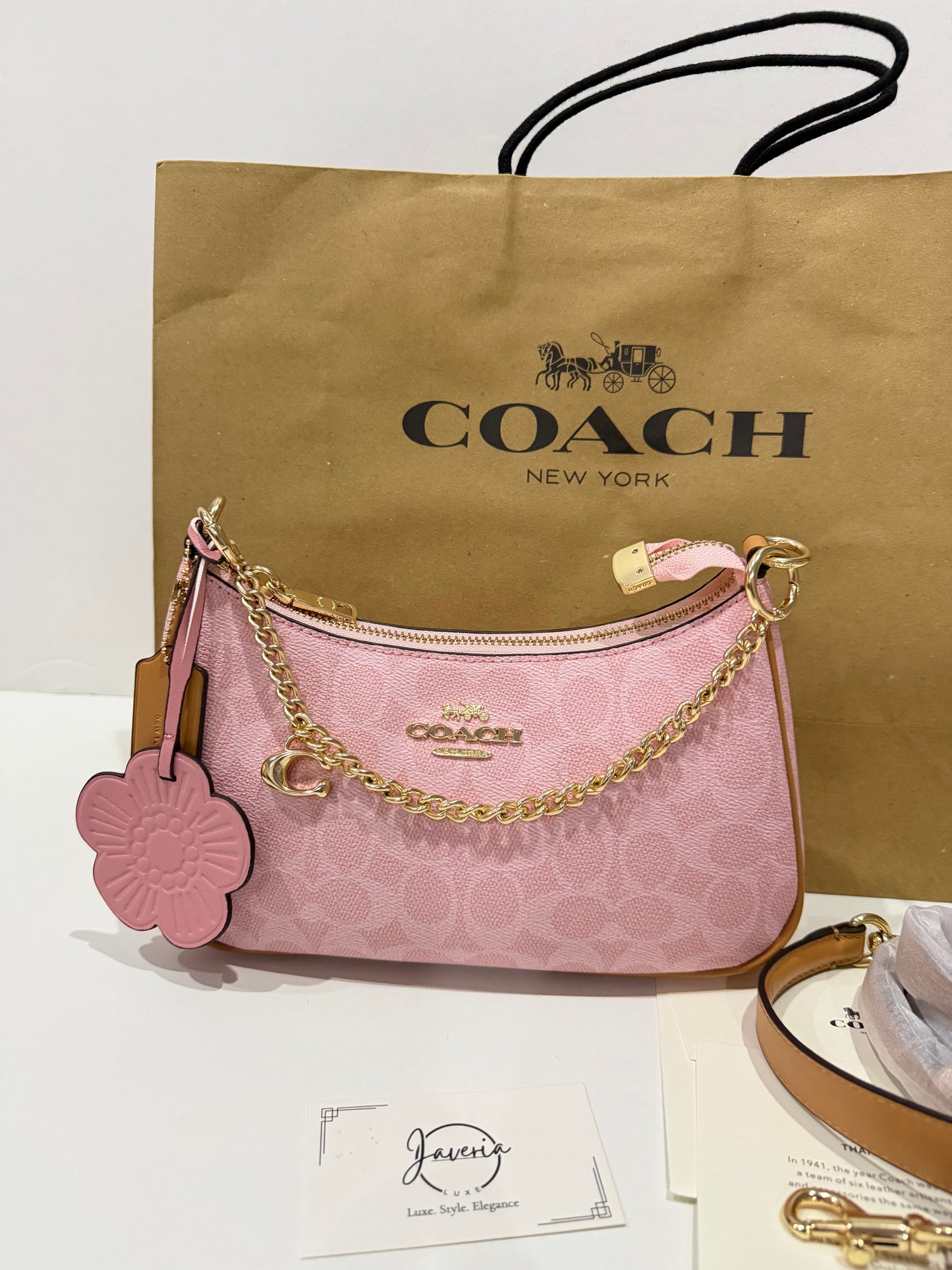 Coach Teri Shoulder Bag in Powder Pink with Charms🌸