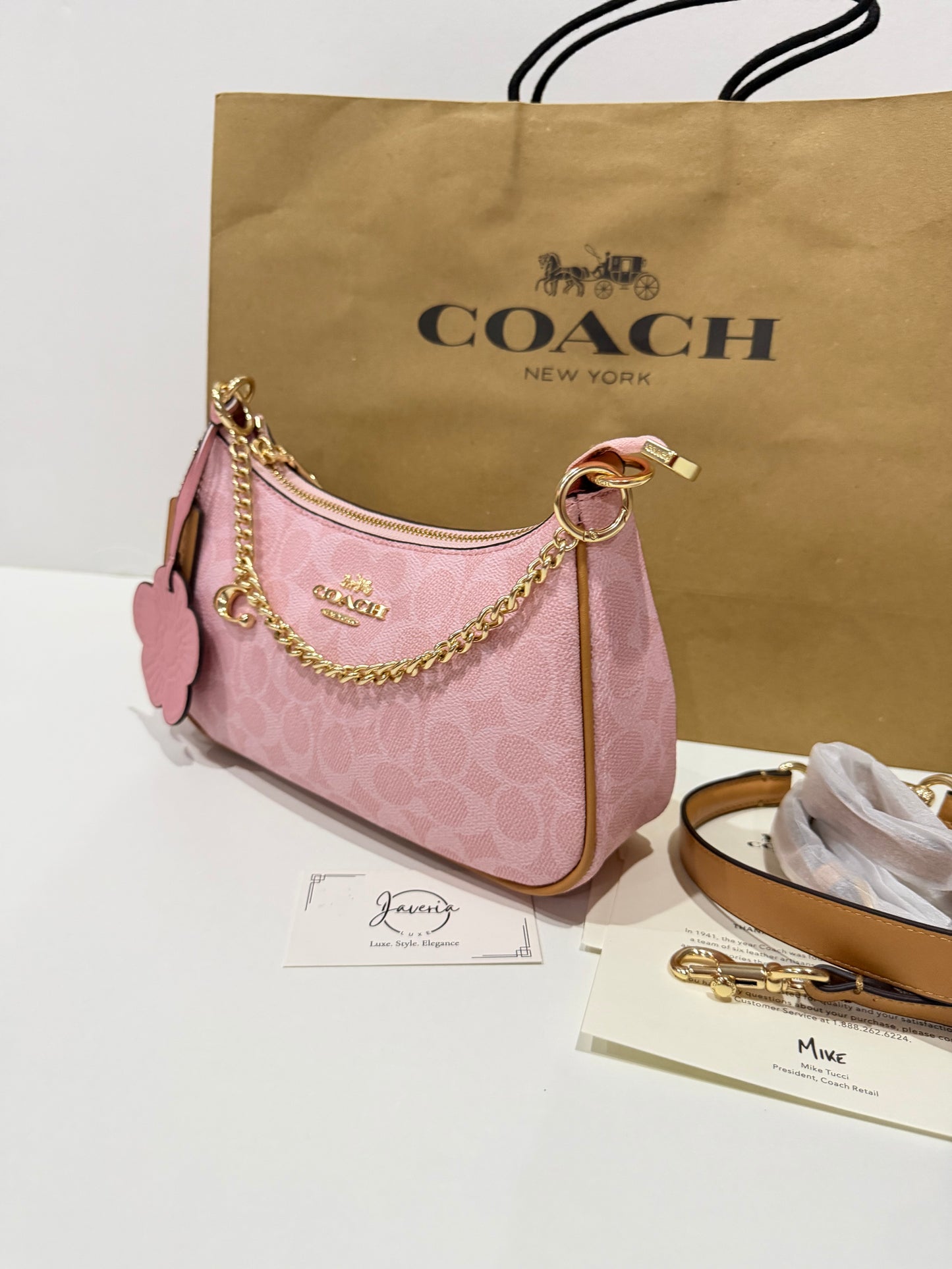 Coach Teri Shoulder Bag in Powder Pink with Charms🌸
