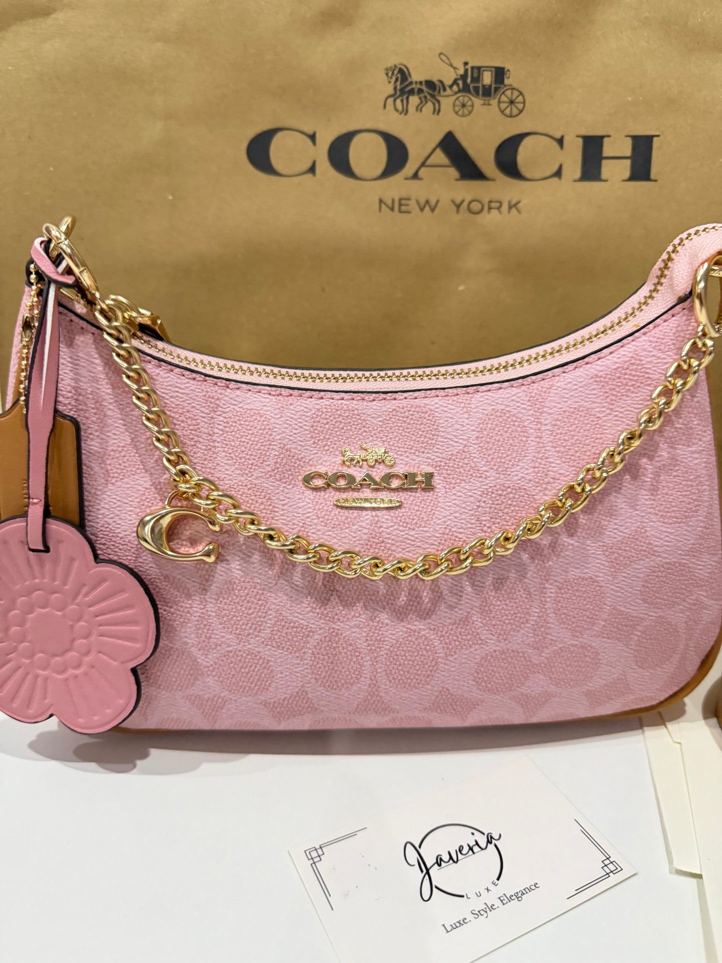 Coach Teri Shoulder Bag in Powder Pink with Charms🌸