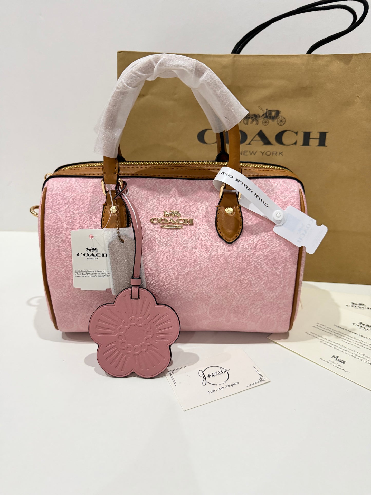 Coach Rowan Satchel Bag in Powder Pink with Charm 🌸