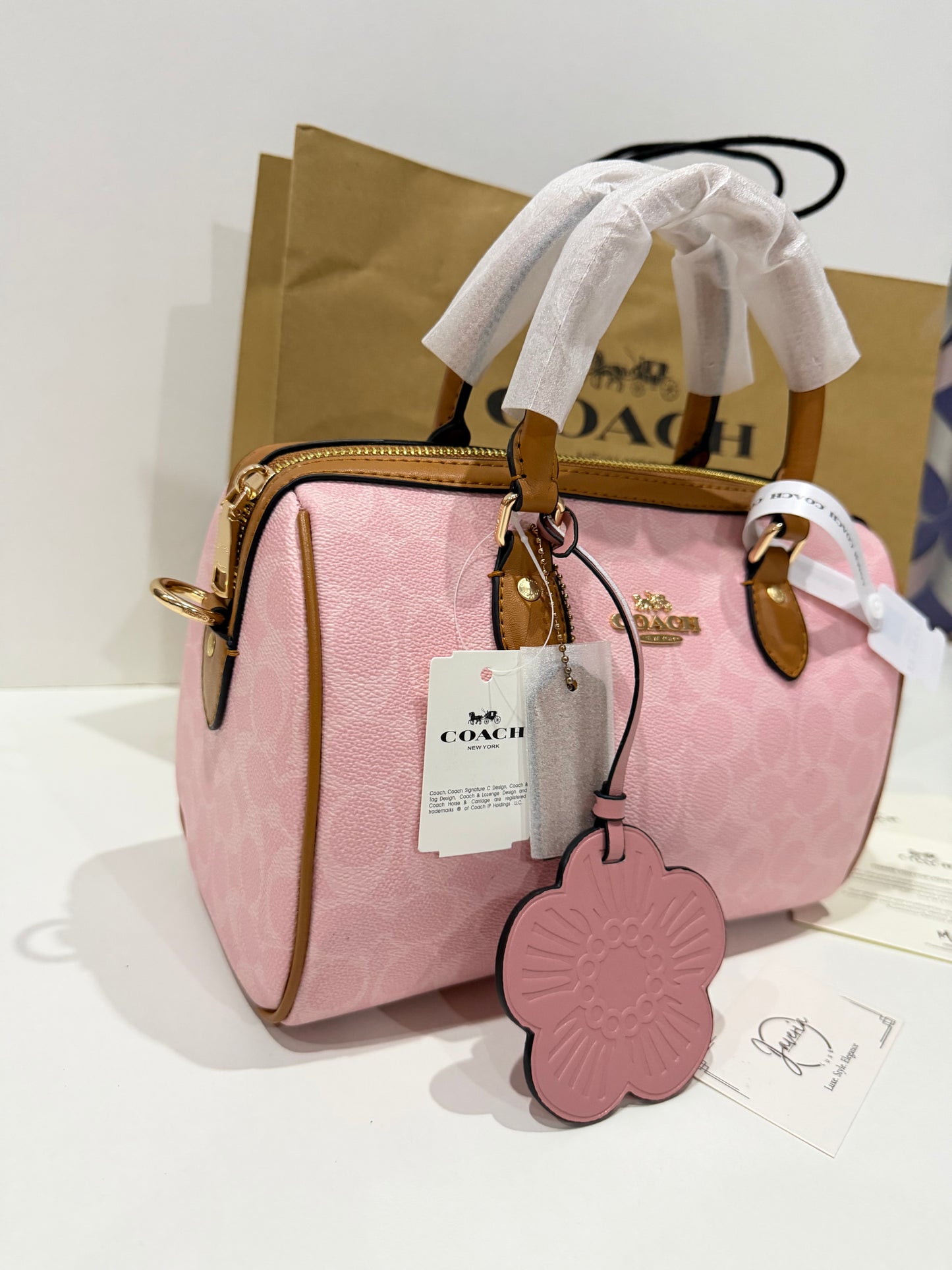 Coach Rowan Satchel Bag in Powder Pink with Charm 🌸
