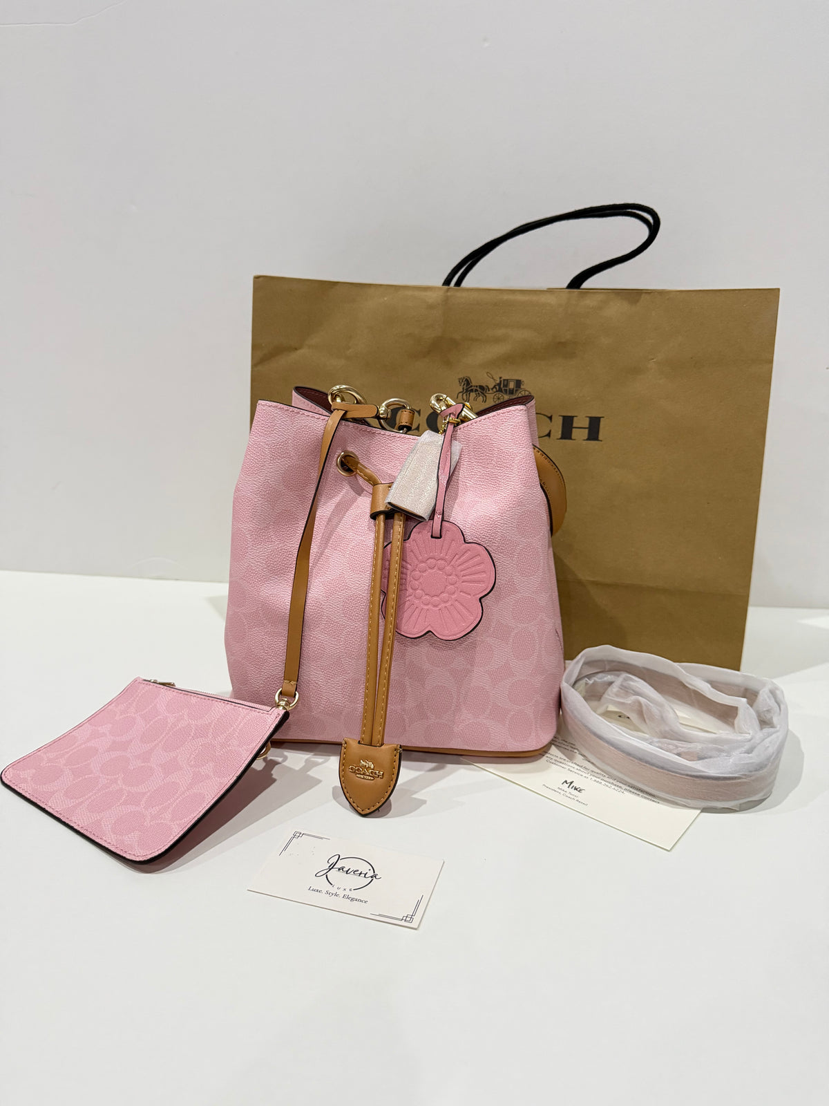 Coach Rowan Bucket Bag in Powder Pink with Charms 🌸
