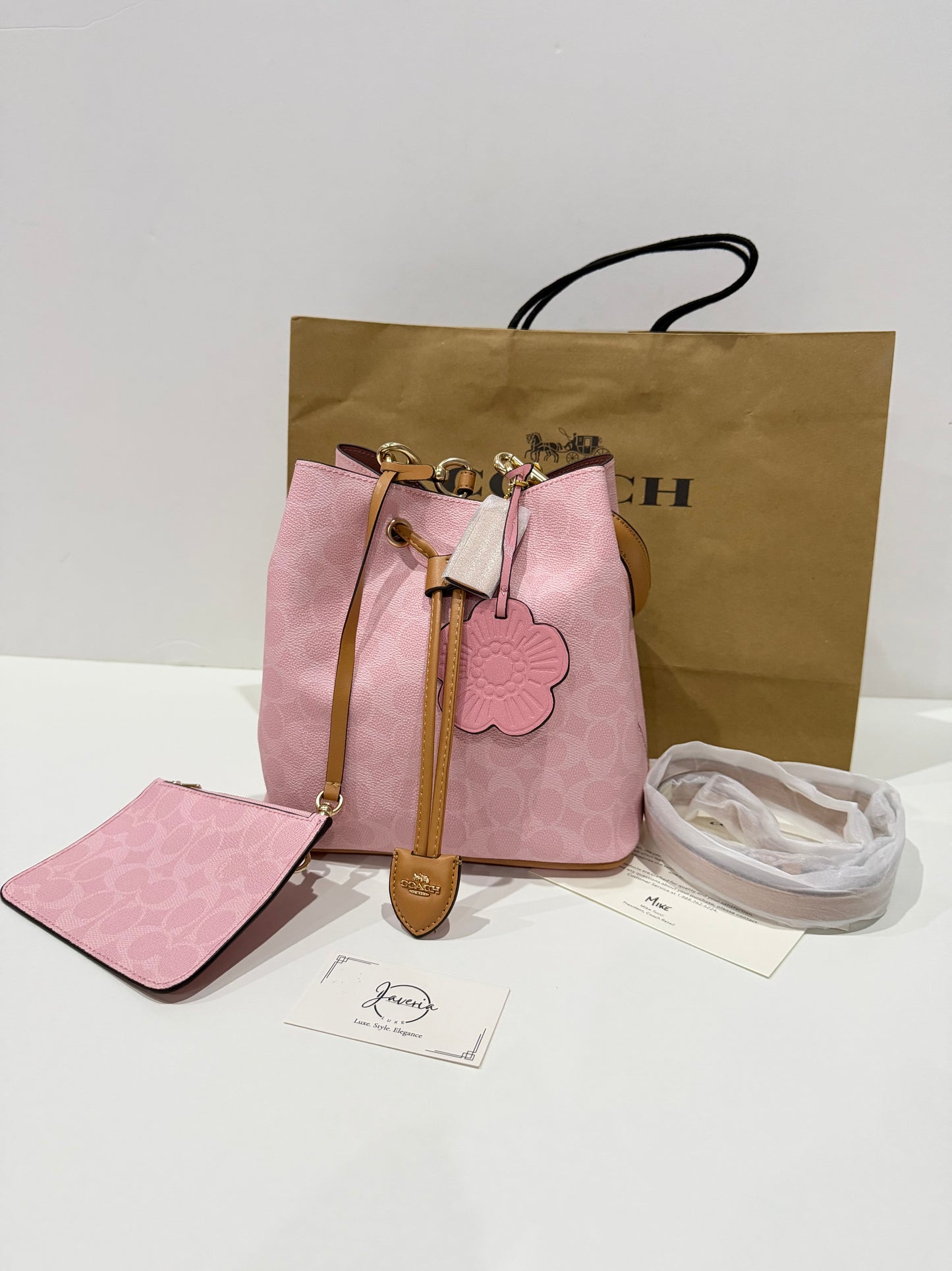 Coach Rowan Bucket Bag in Powder Pink with Charms 🌸
