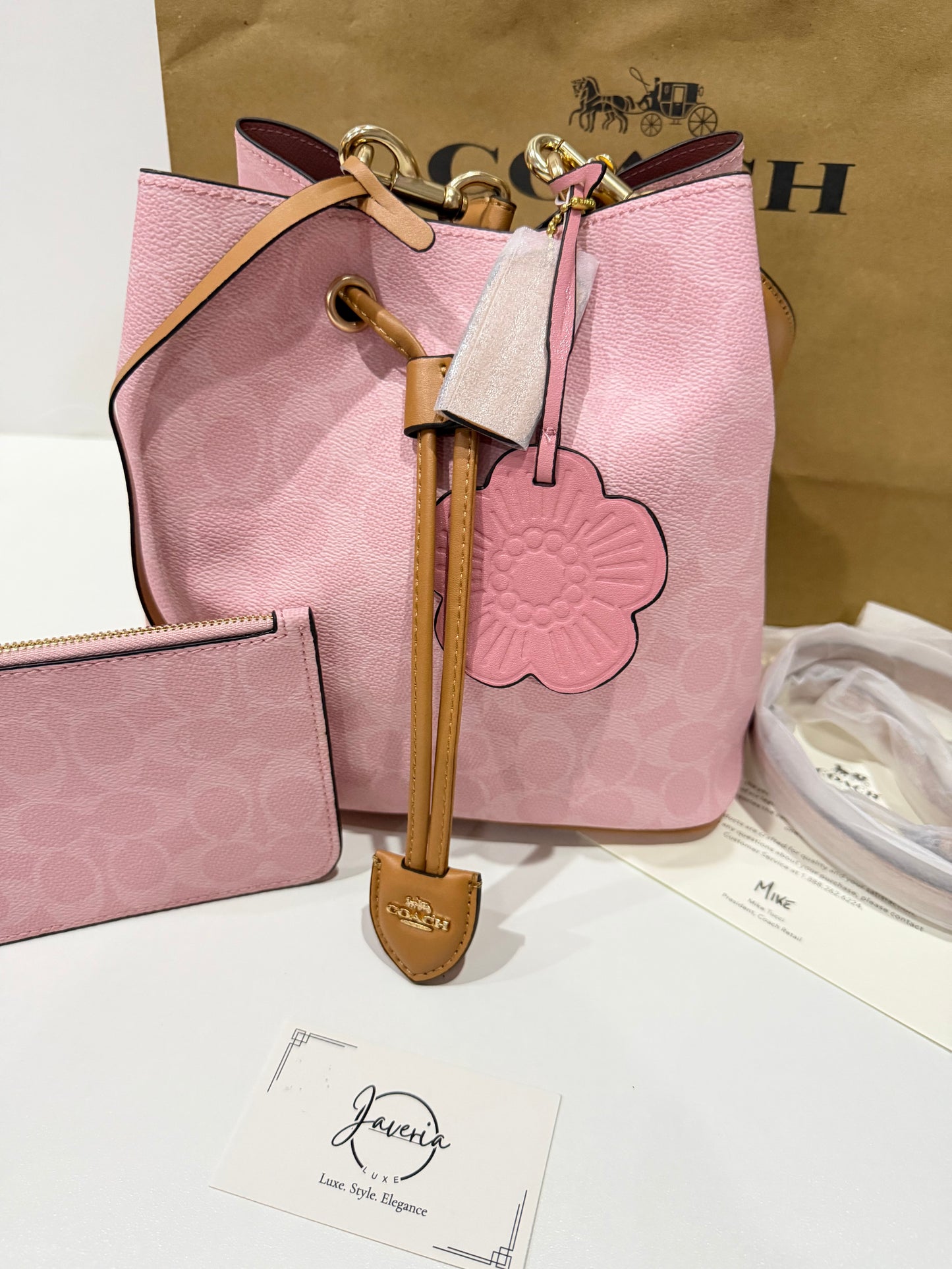 Coach Rowan Bucket Bag in Powder Pink with Charms 🌸