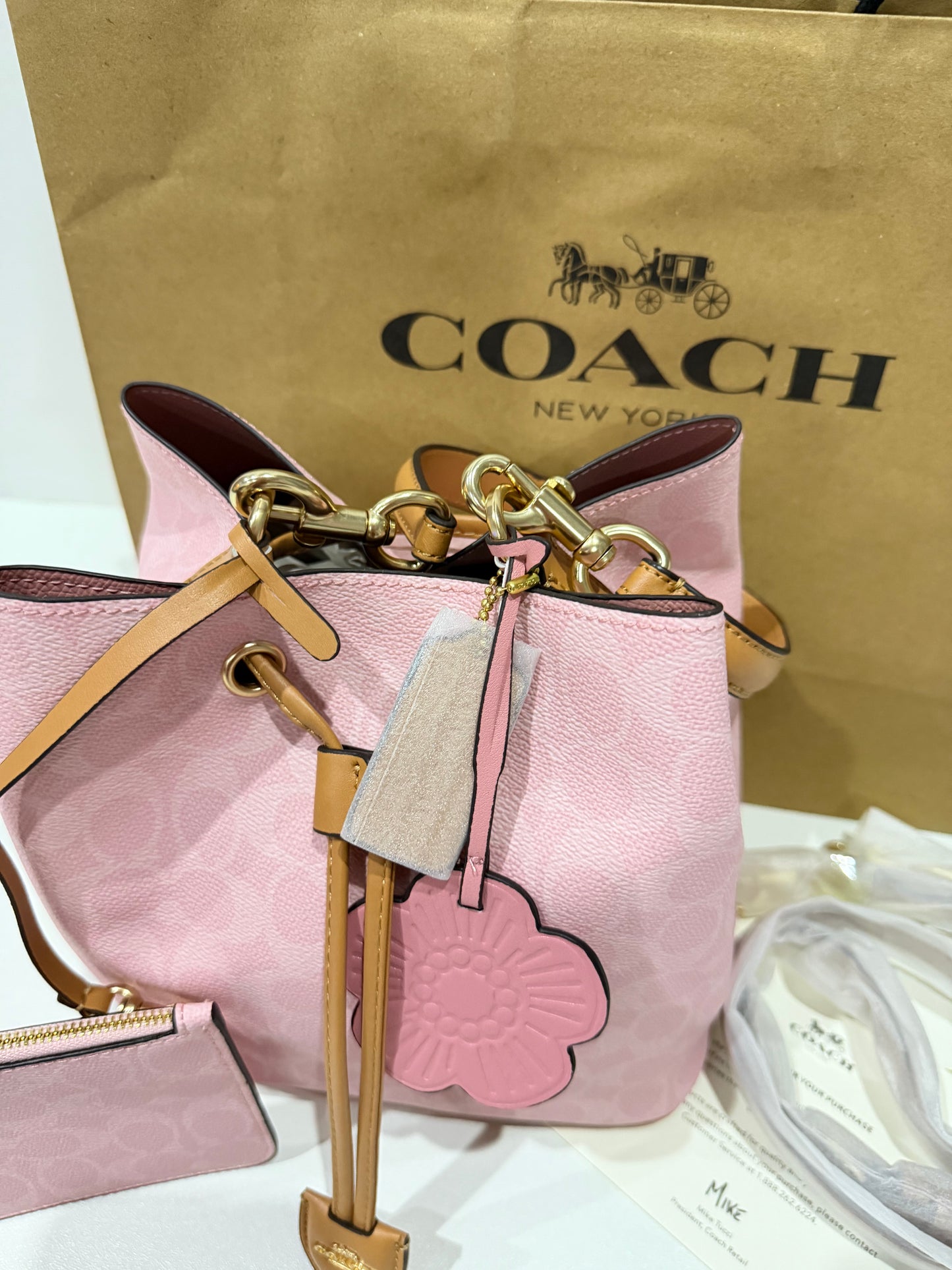 Coach Rowan Bucket Bag in Powder Pink with Charms 🌸