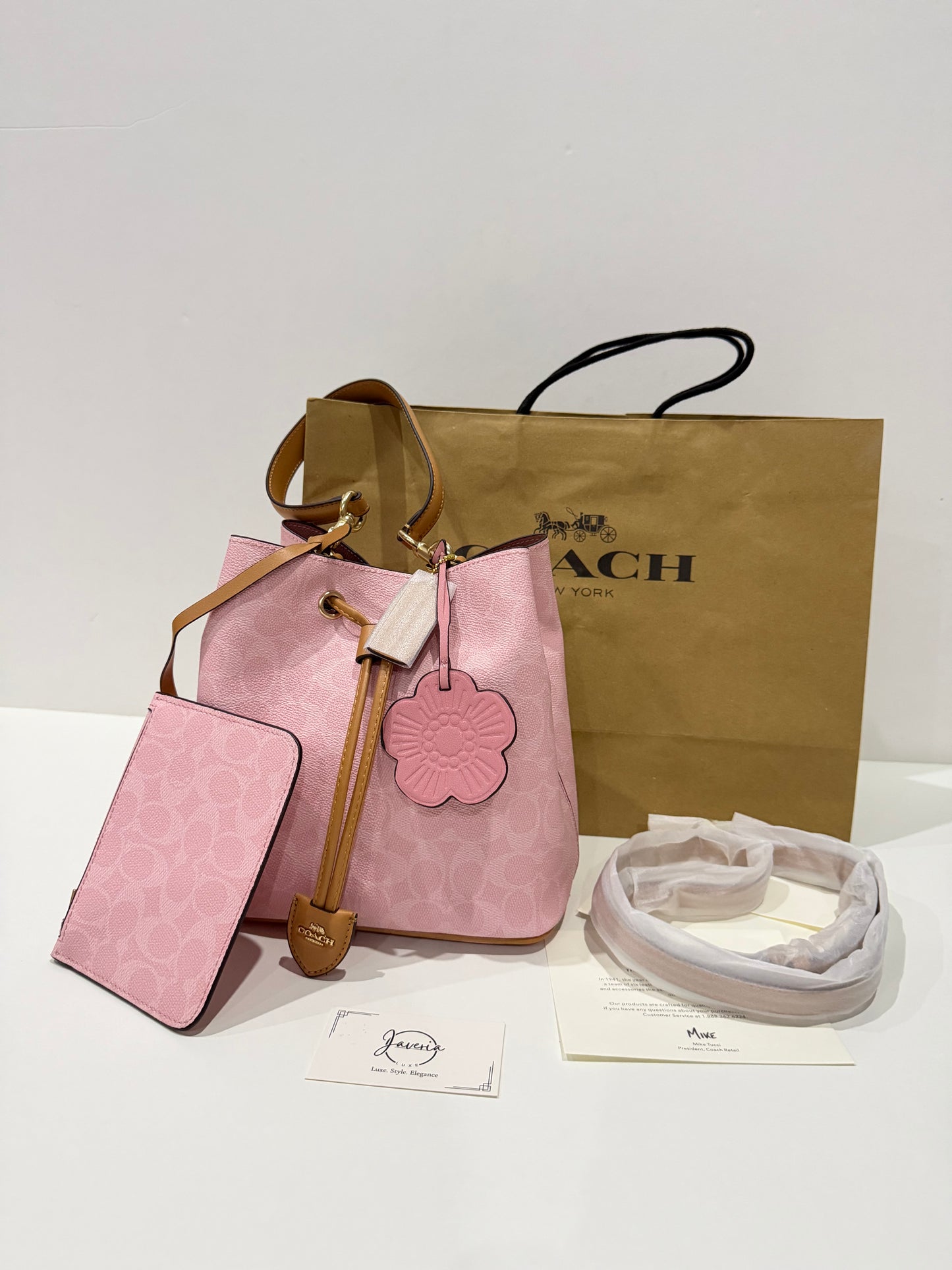 Coach Rowan Bucket Bag in Powder Pink with Charms 🌸