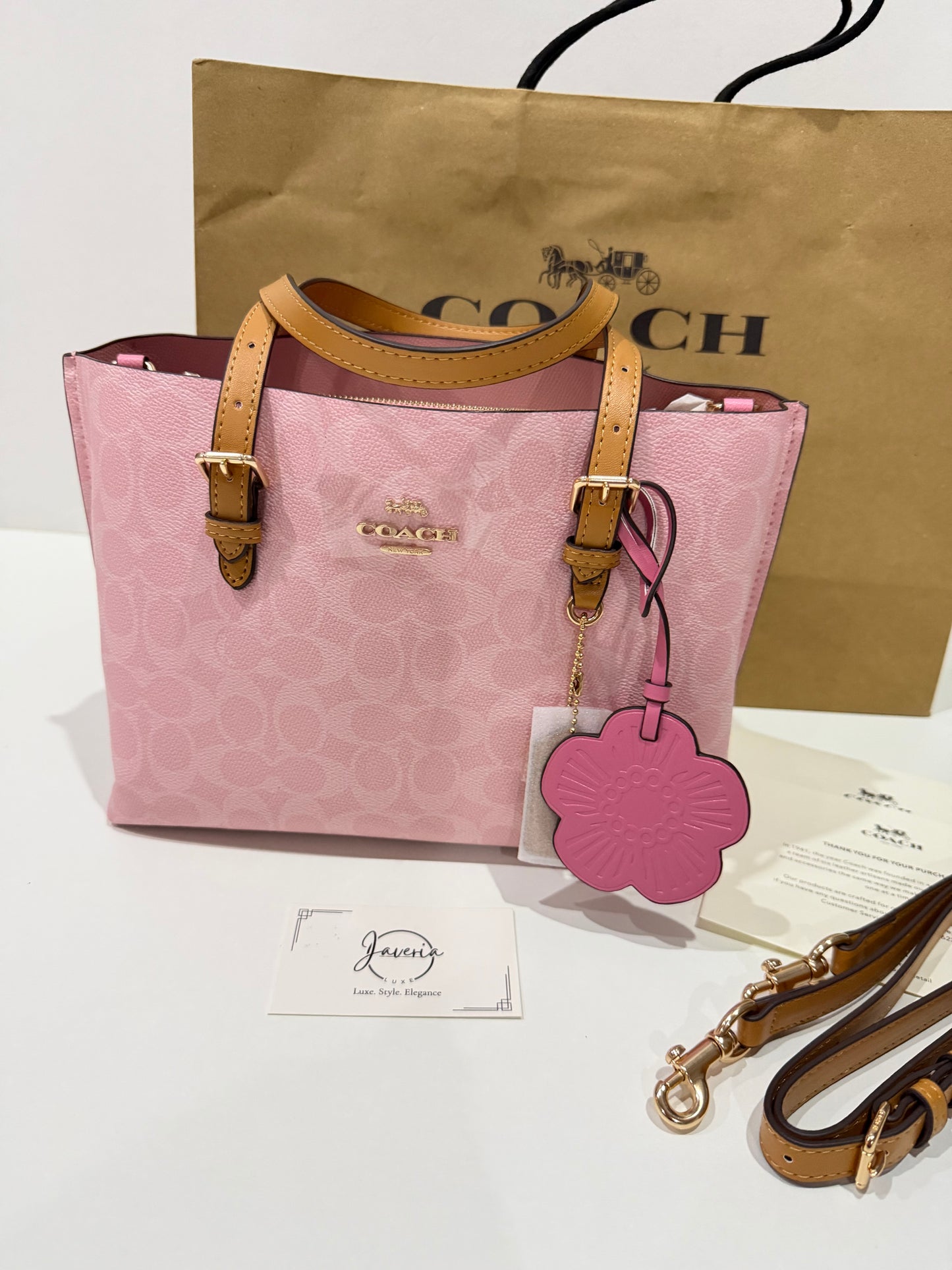 Coach Mollie Tote Bag 25 in Powder Pink with Charms 🌸