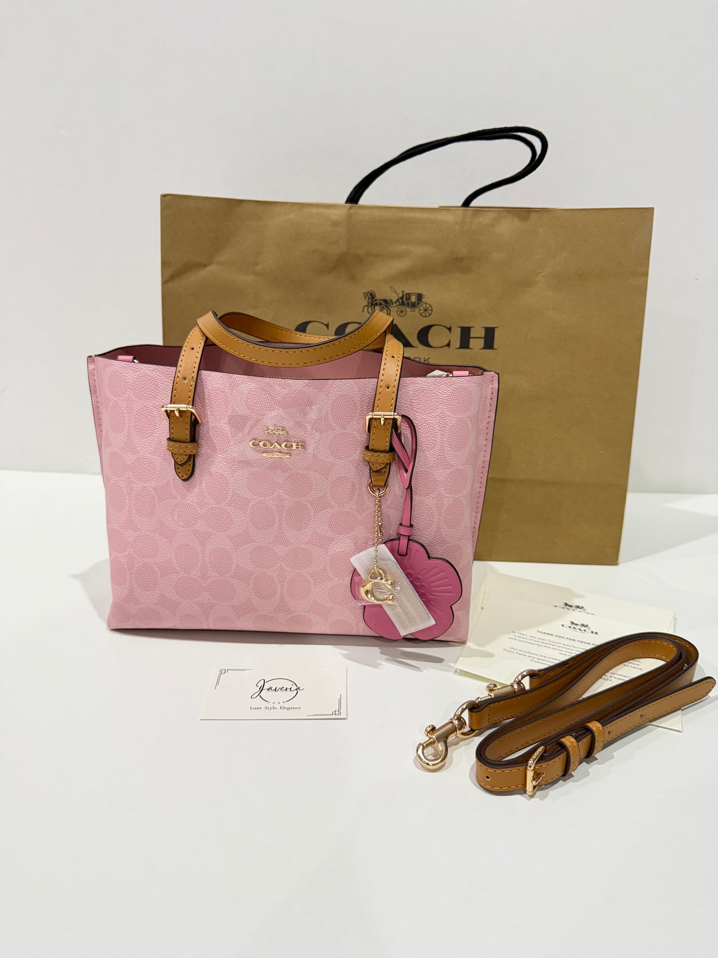 Coach Mollie Tote Bag 25 in Powder Pink with Charms 🌸