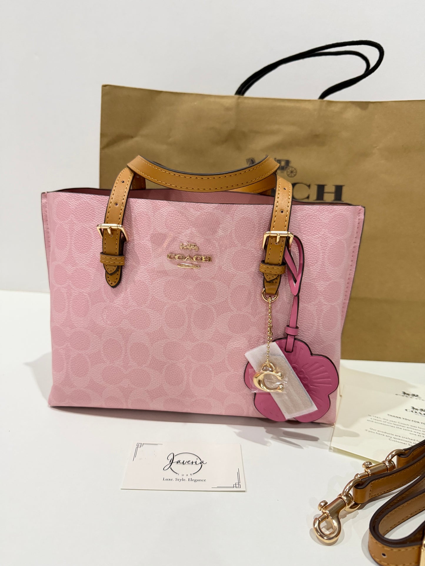 Coach Mollie Tote Bag 25 in Powder Pink with Charms 🌸