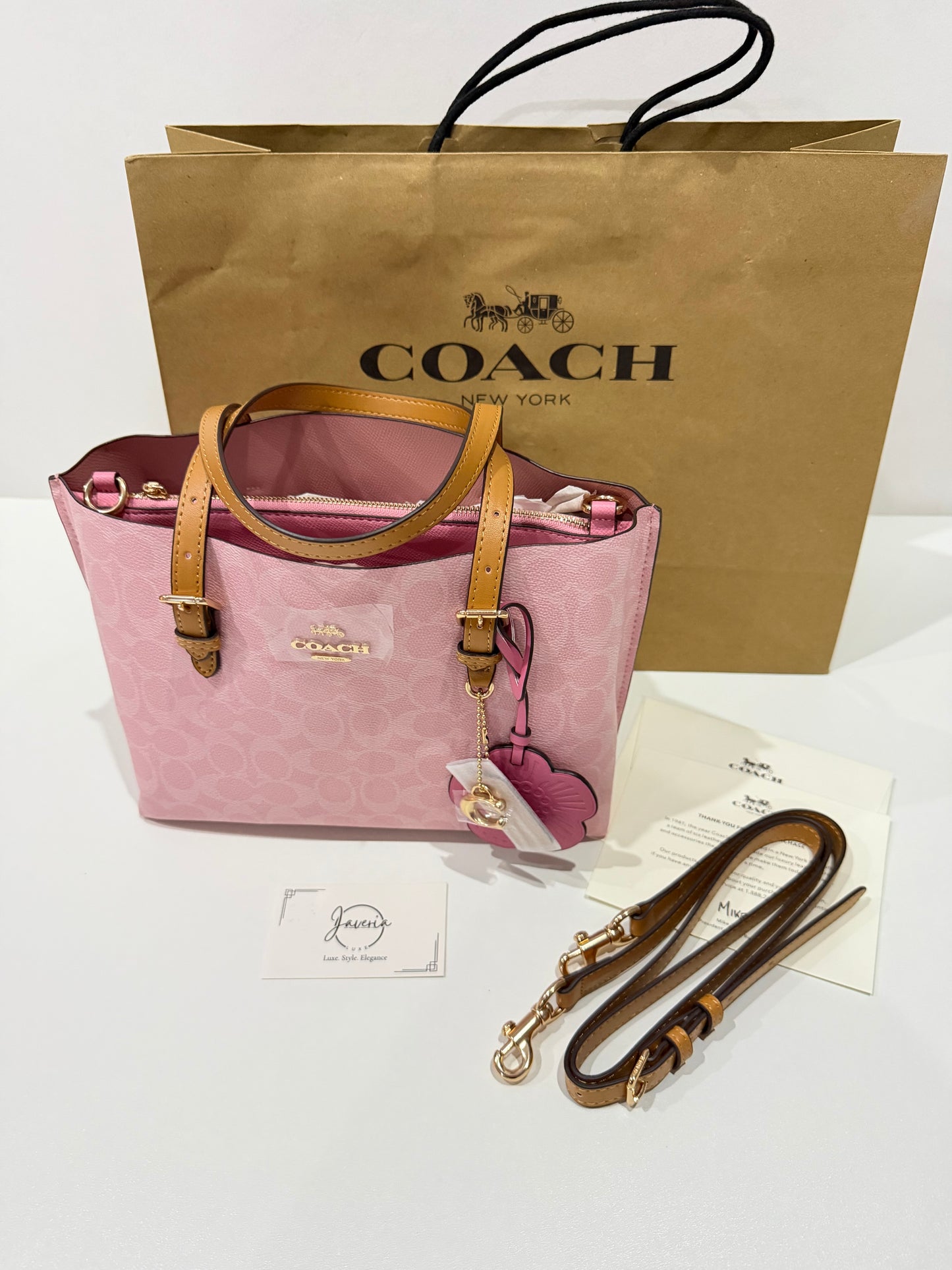 Coach Mollie Tote Bag 25 in Powder Pink with Charms 🌸