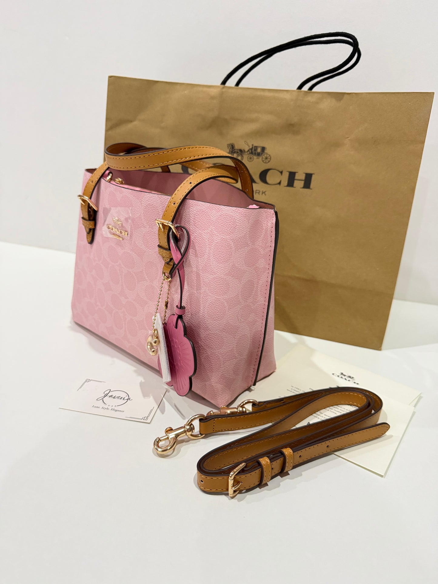 Coach Mollie Tote Bag 25 in Powder Pink with Charms 🌸