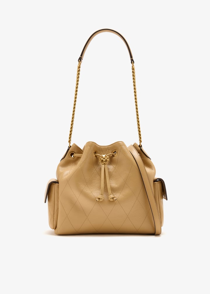 Tory Burch Charlie Quilted Drawstring Shoulder Bag - Pecan