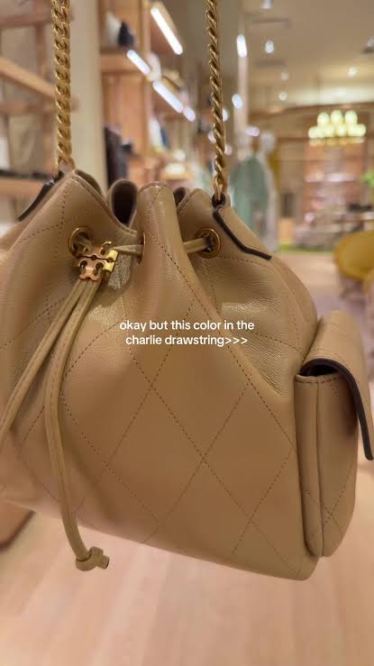 Tory Burch Charlie Quilted Drawstring Shoulder Bag - Pecan