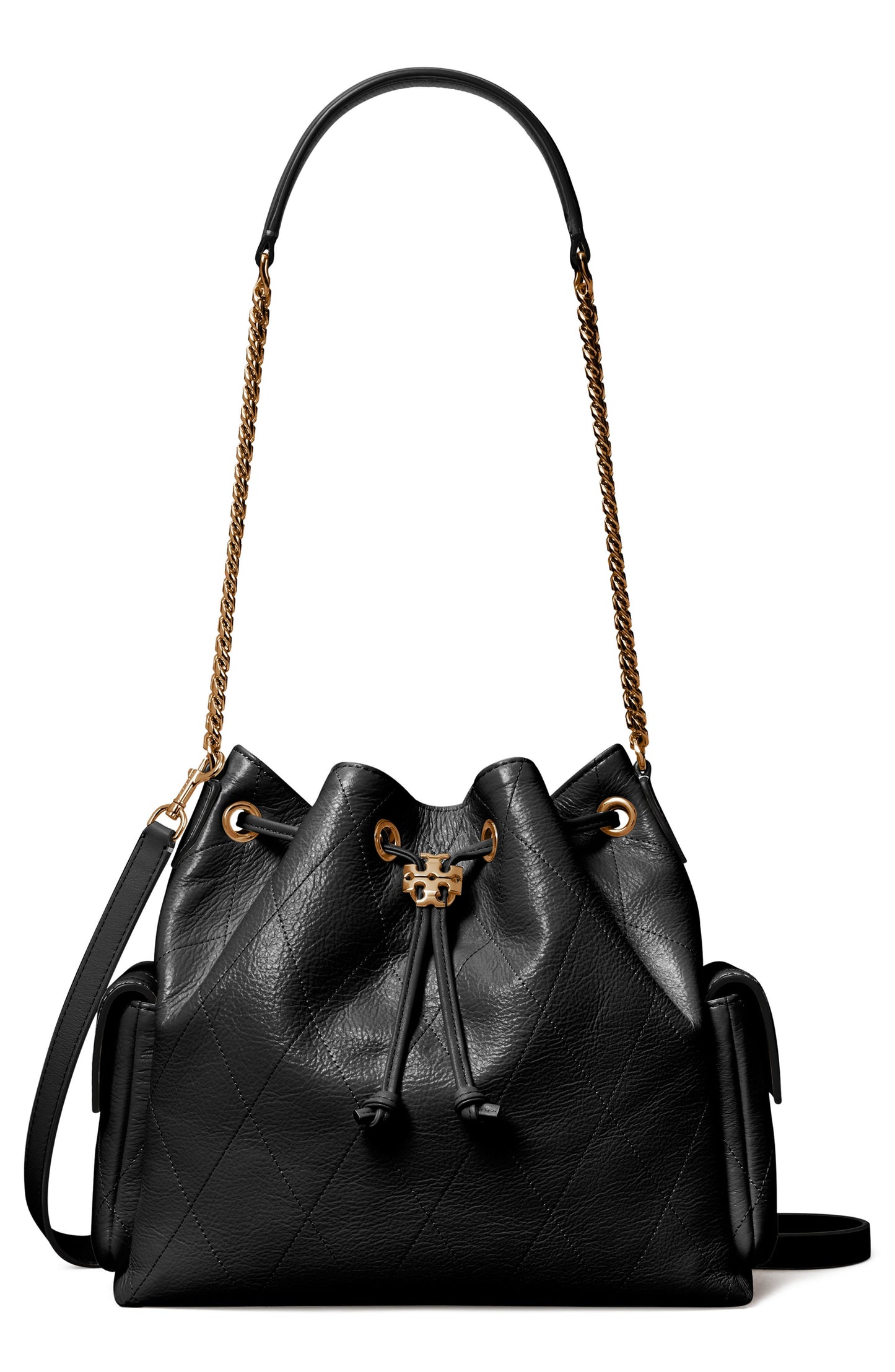 Tory Burch Charlie Quilted Drawstring Shoulder Bag - Black