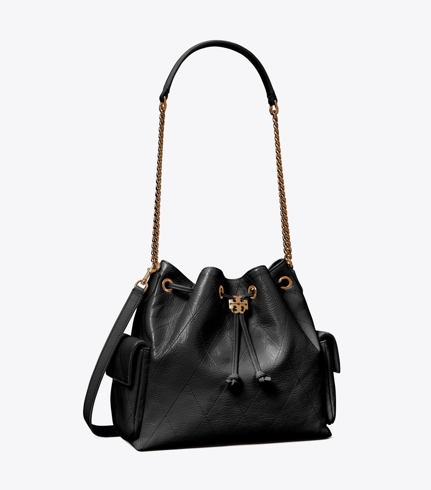 Tory Burch Charlie Quilted Drawstring Shoulder Bag - Black