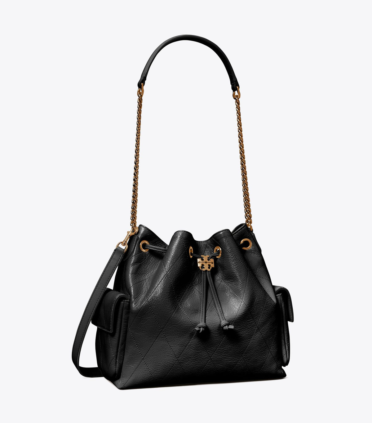 Tory Charlie Drawstring Quilted  Shoulder Bag - Black