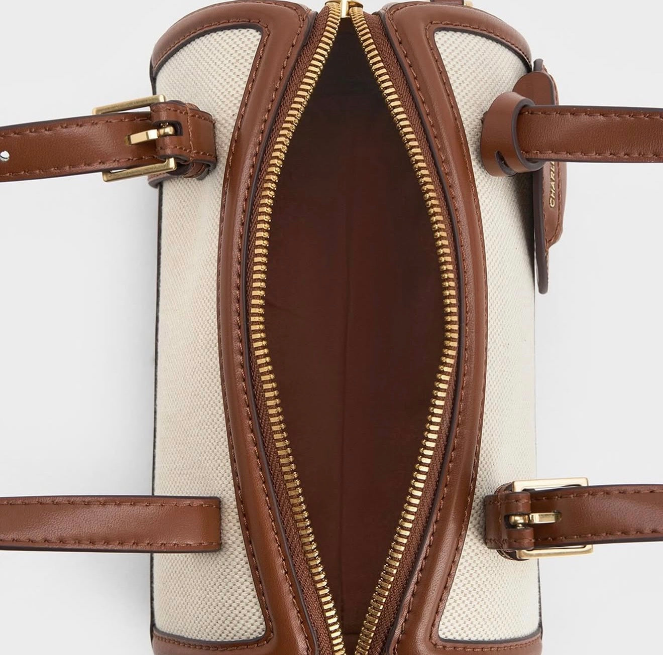 Charles & Keith Enola Canvas Two-Tone Bowling Bag - Brown