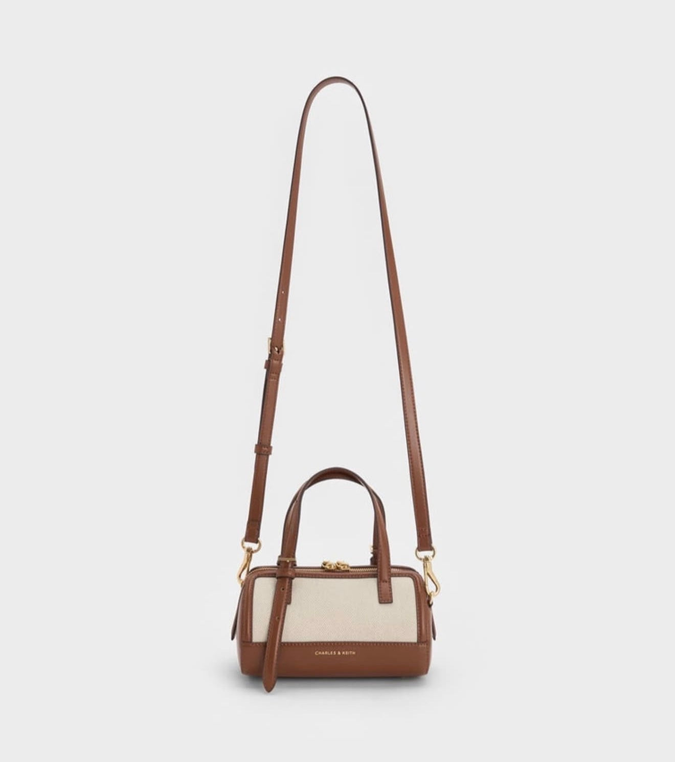 Charles & Keith Enola Canvas Two-Tone Bowling Bag - Brown