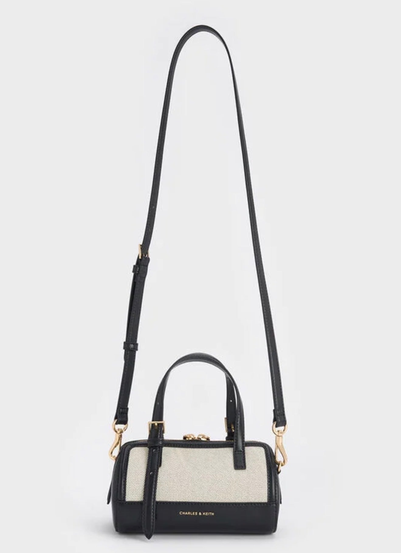 Charles & Keith Enola Canvas Two-Tone Bowling Bag - Black