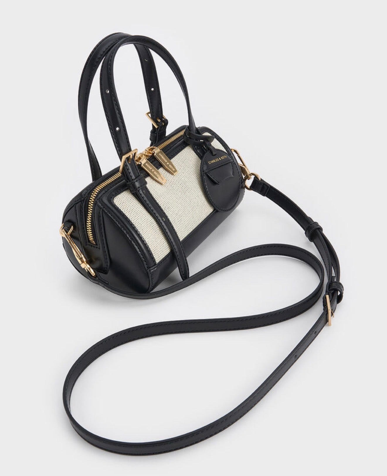 Charles & Keith Enola Canvas Two-Tone Bowling Bag - Black