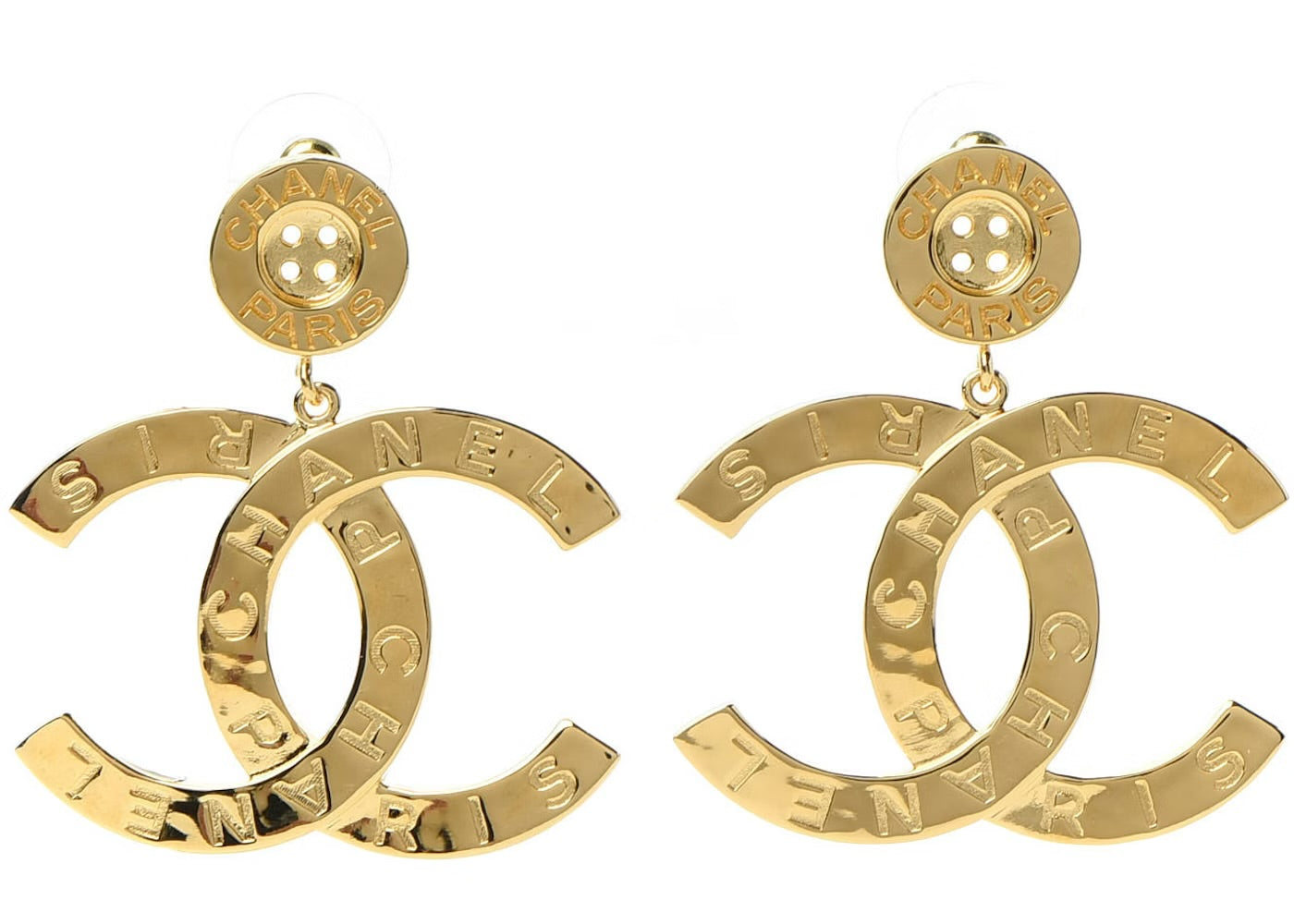 Chanel Paris Button Earrings Large Gold