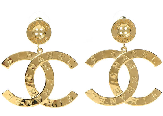 Chanel Paris Button Earrings Large Gold