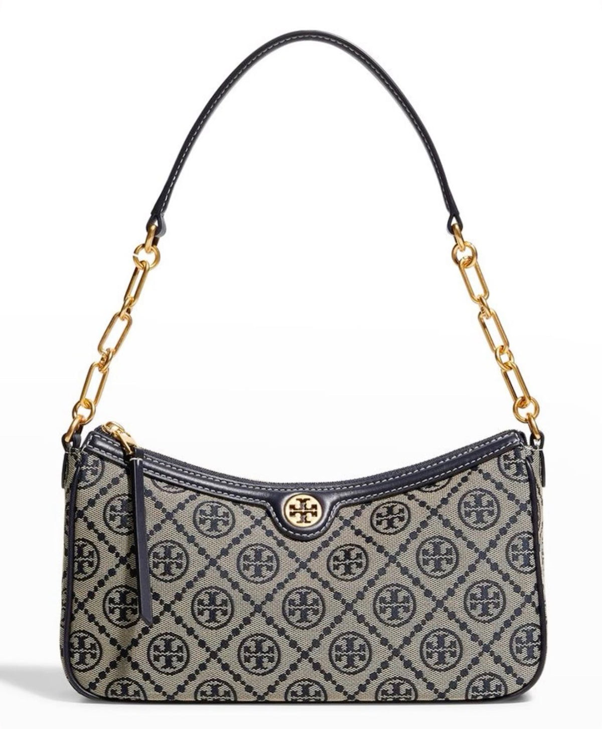 Tory Burch T Monogram Jacquard Shoulder Bag - Navy blue