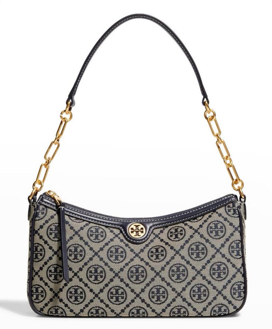 Tory Burch T Monogram Jacquard Shoulder Bag - Navy blue