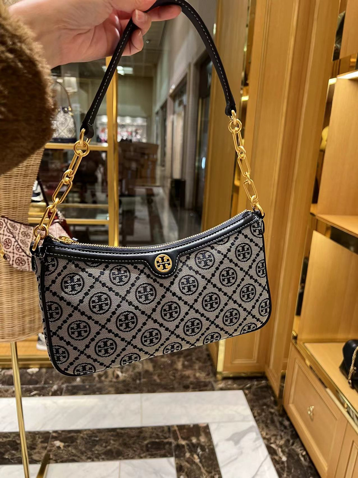 Tory Burch T Monogram Jacquard Shoulder Bag - Navy blue
