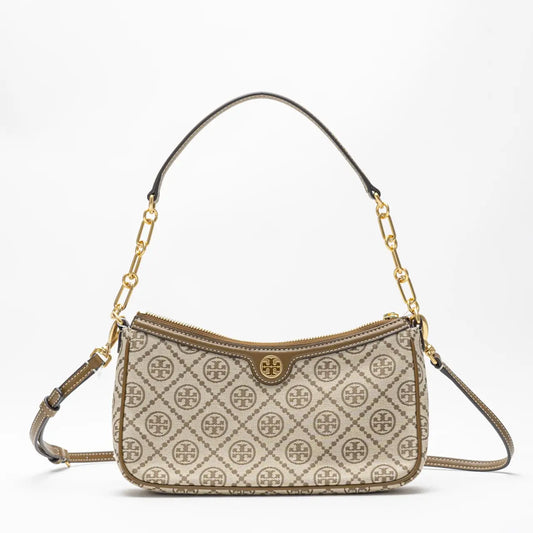 Tory Burch T Monogram Jacquard Shoulder Bag - Hazelnut
