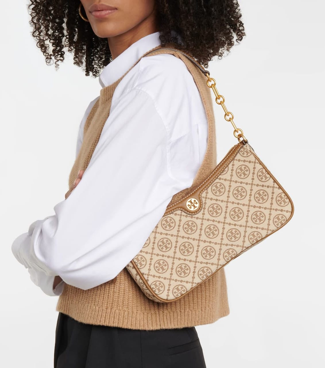 Tory Burch T Monogram Jacquard Shoulder Bag - Hazelnut