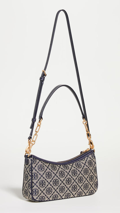 Tory Burch T Monogram Jacquard Shoulder Bag - Navy blue