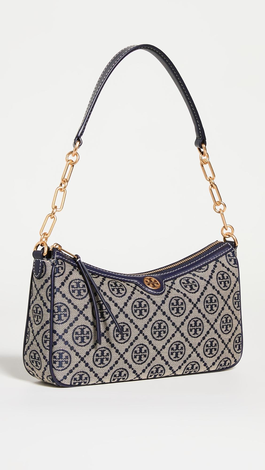 Tory Burch T Monogram Jacquard Shoulder Bag - Navy blue