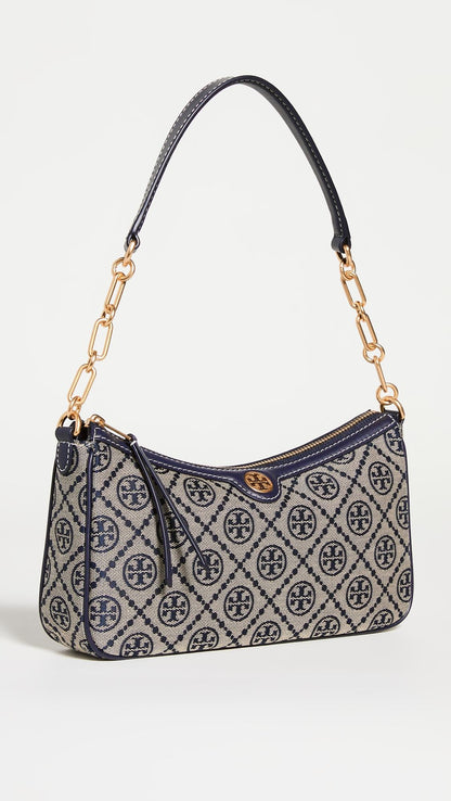 Tory Burch T Monogram Jacquard Shoulder Bag - Navy blue