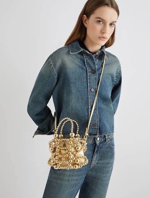 CK Metallic Beaded Top Handle Bag -